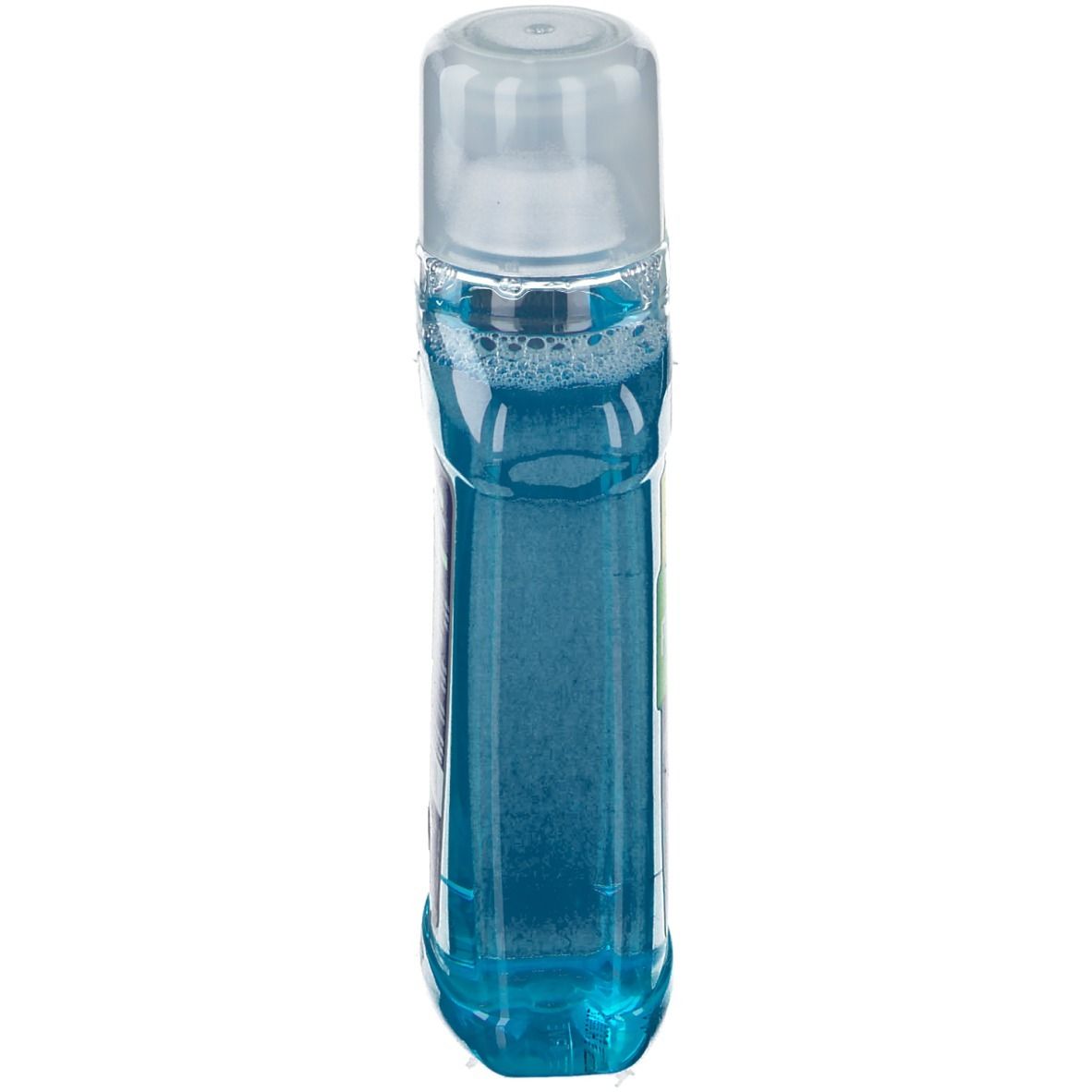 TANTUM® PROTACTIV Mundspülung, transparente Flasche mit blauem Inhalt. Oben: transparenter Verschluss.
