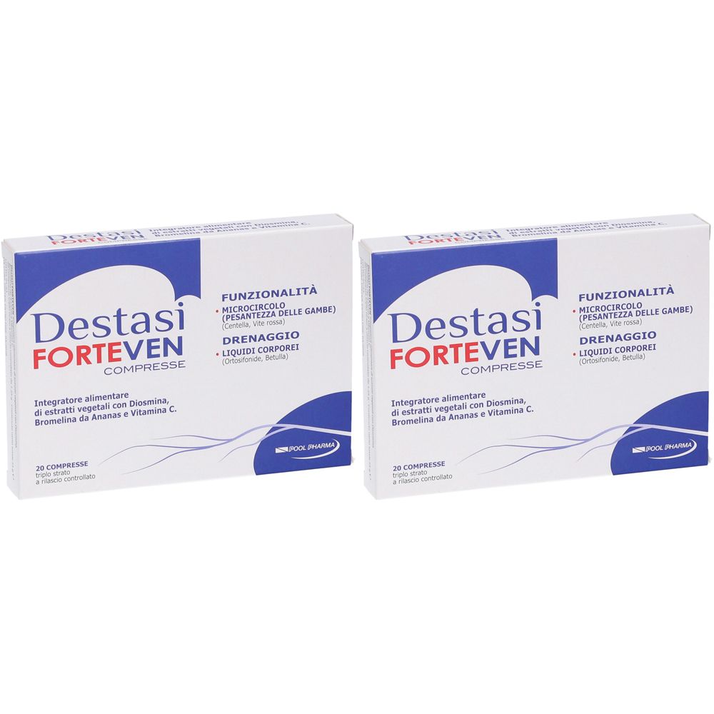 Zwei Packungen Destasi Forteven Tabletten, 20 Tabletten pro Packung.