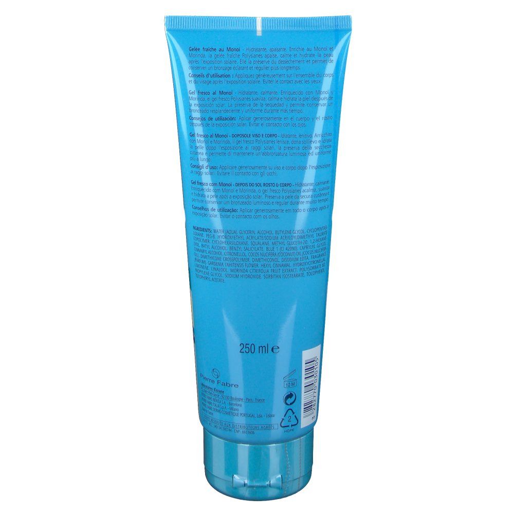Rückseite einer blauen Tube. Text in mehreren Sprachen. Aufschrift: 250 ml. Marke: Klorane. Produktname nicht lesbar.