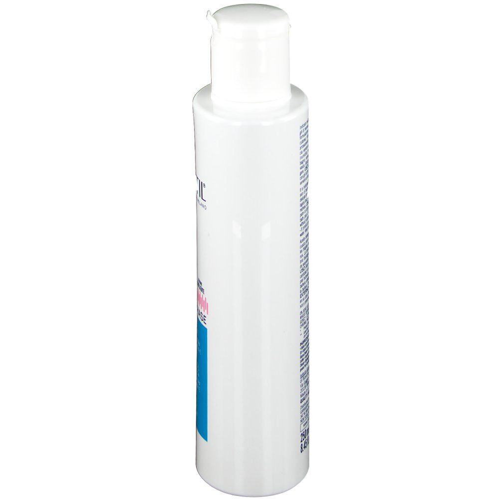 Vue latérale du RILASTIL® Sicurphase. Flacon blanc avec bouchon blanc. Étiquette bleue visible.
