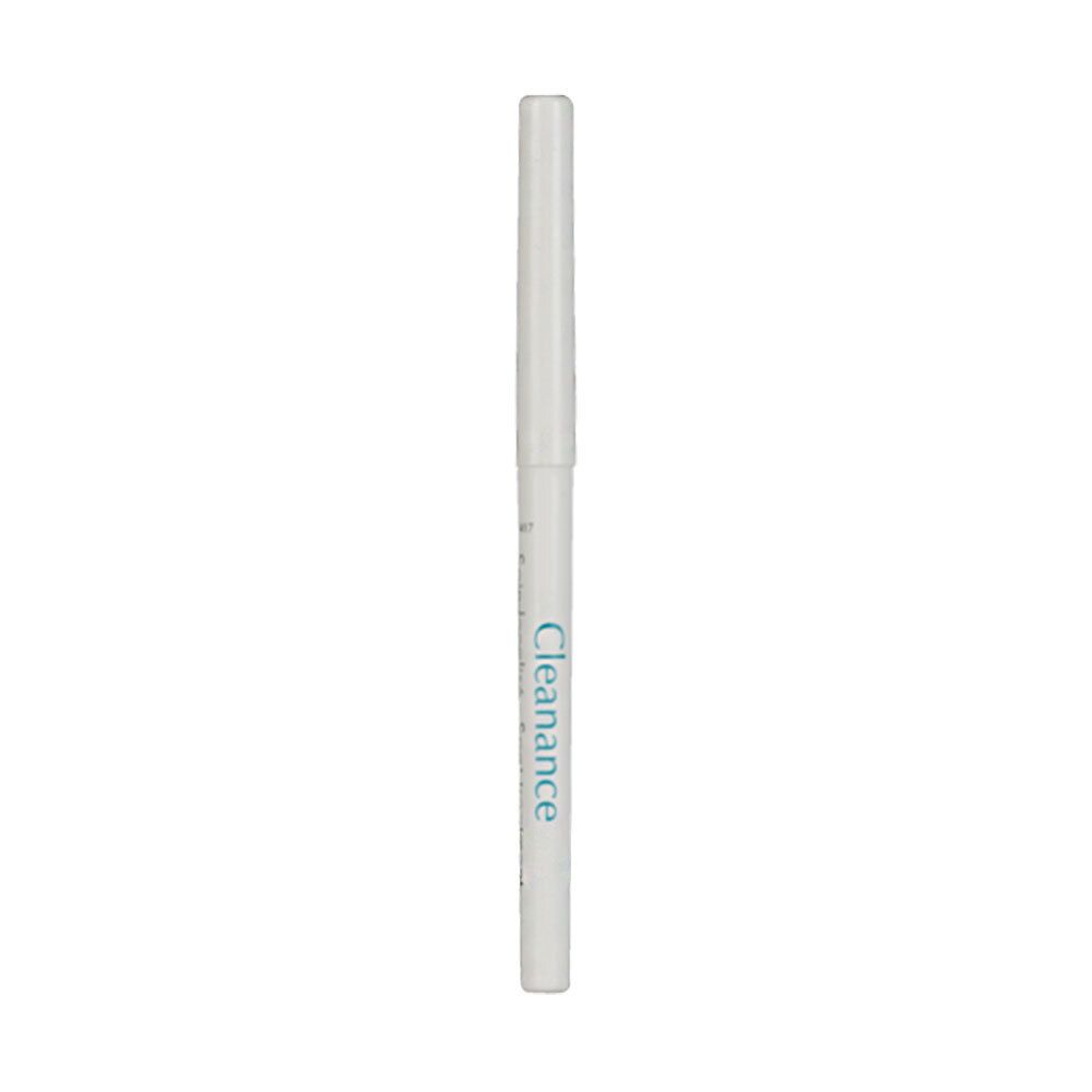 Crayon blanc avec inscription bleue 'Cleanance'.