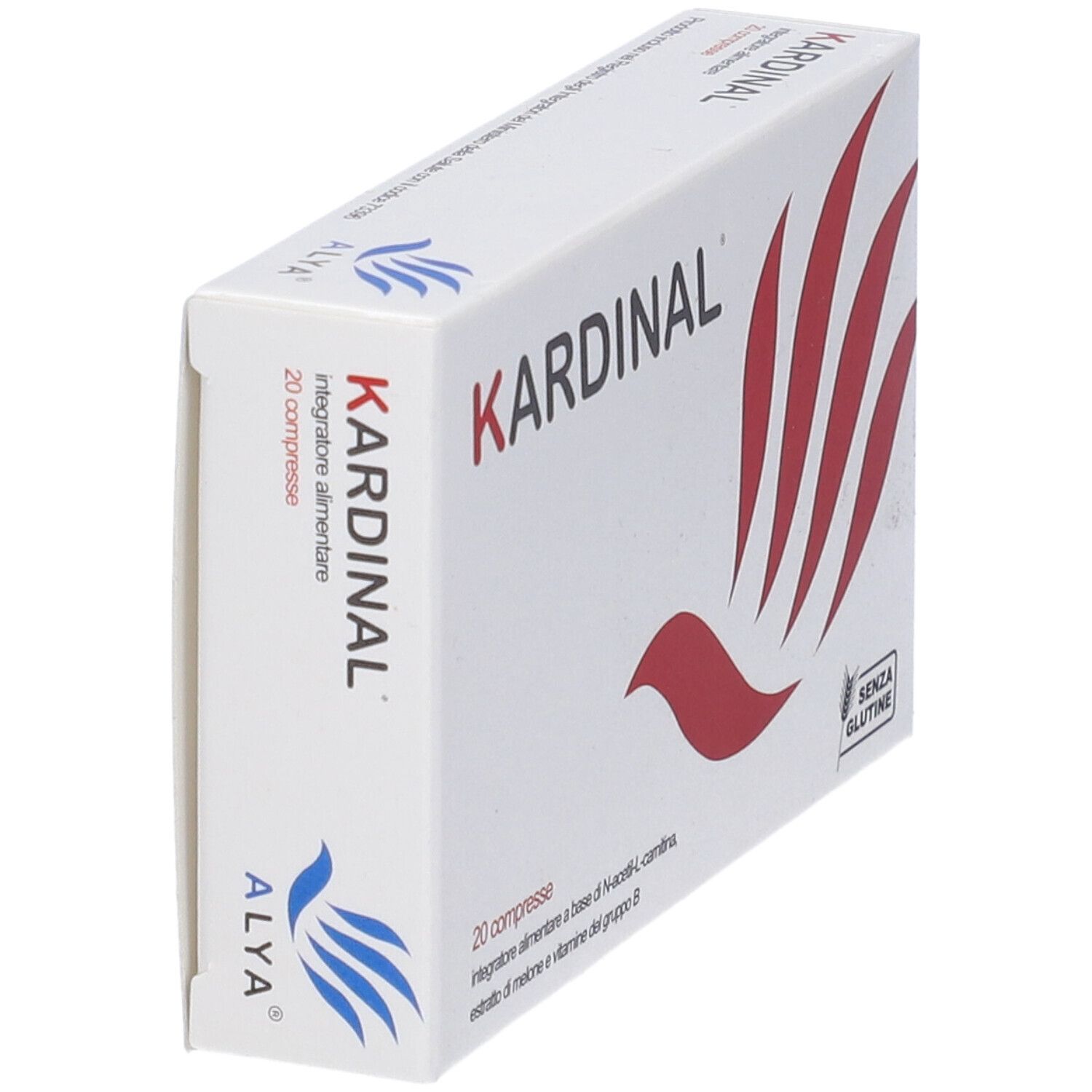 Boîte KARDINAL blanche avec motif rouge. 20 comprimés.