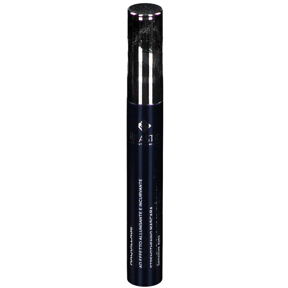 Mascara-Tube mit silberfarbenem Deckel. Aufschrift: Maquillage, Ad Effetto Allungante e Incurvante, Eyelifting Mascara, Sensitive Eyes.