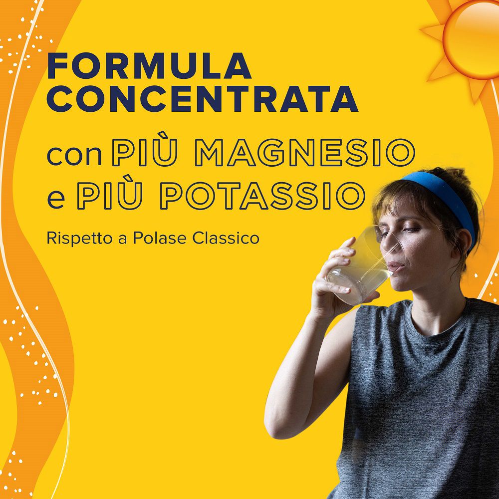 Frau trinkt ein Getränk. Text: Formel konzentriert mit mehr Magnesium und mehr Kalium. Im Hintergrund Sonne.