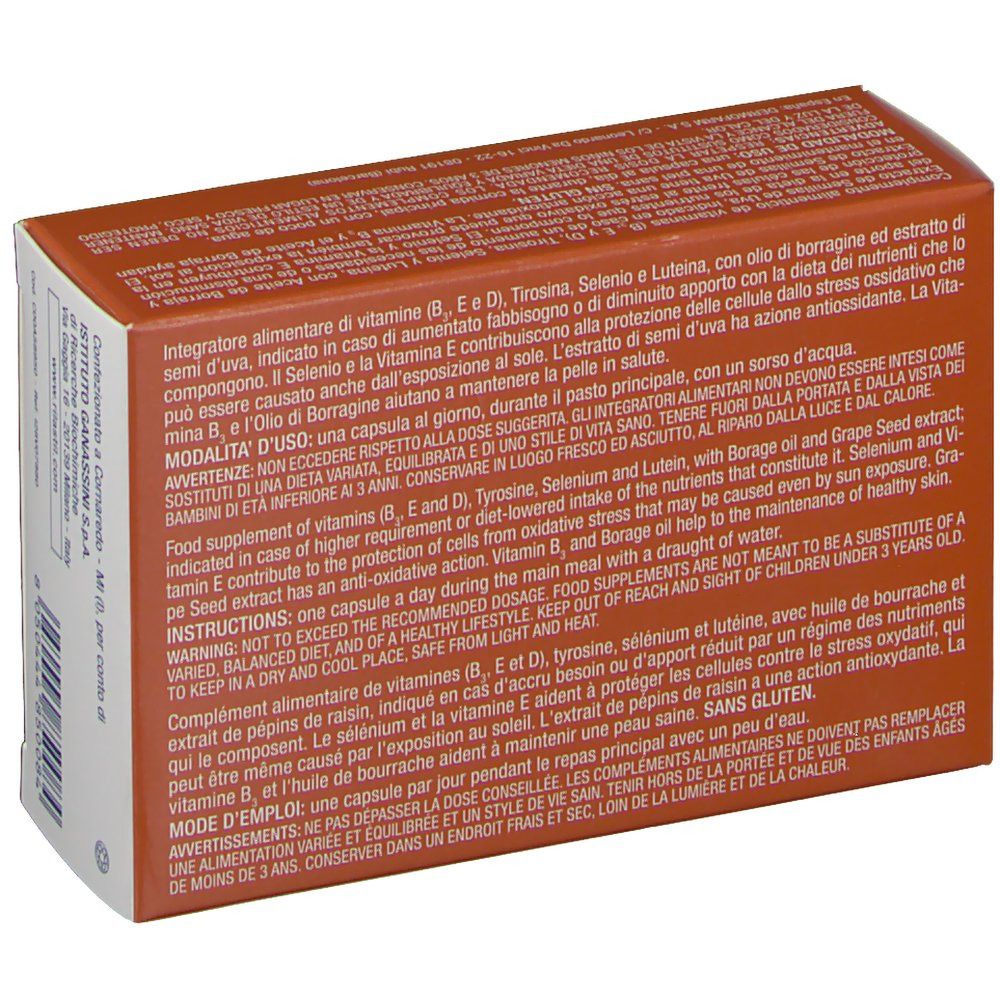 Braune Schachtel mit Text. Enthält Informationen zu Inhaltsstoffen und Anwendung.