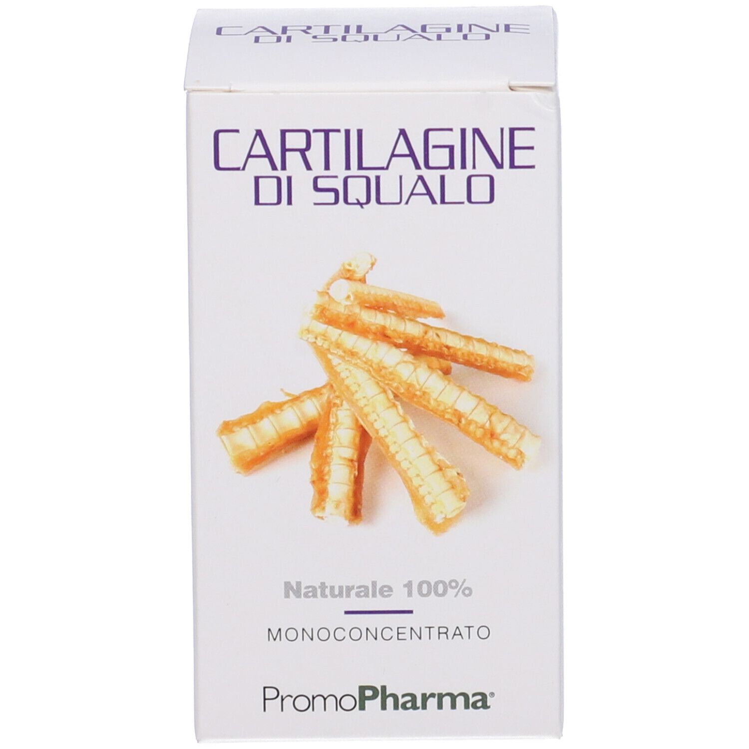 Weiße Schachtel mit Produktname und Marke PromoPharma. Abbildung von Knorpelstücken.