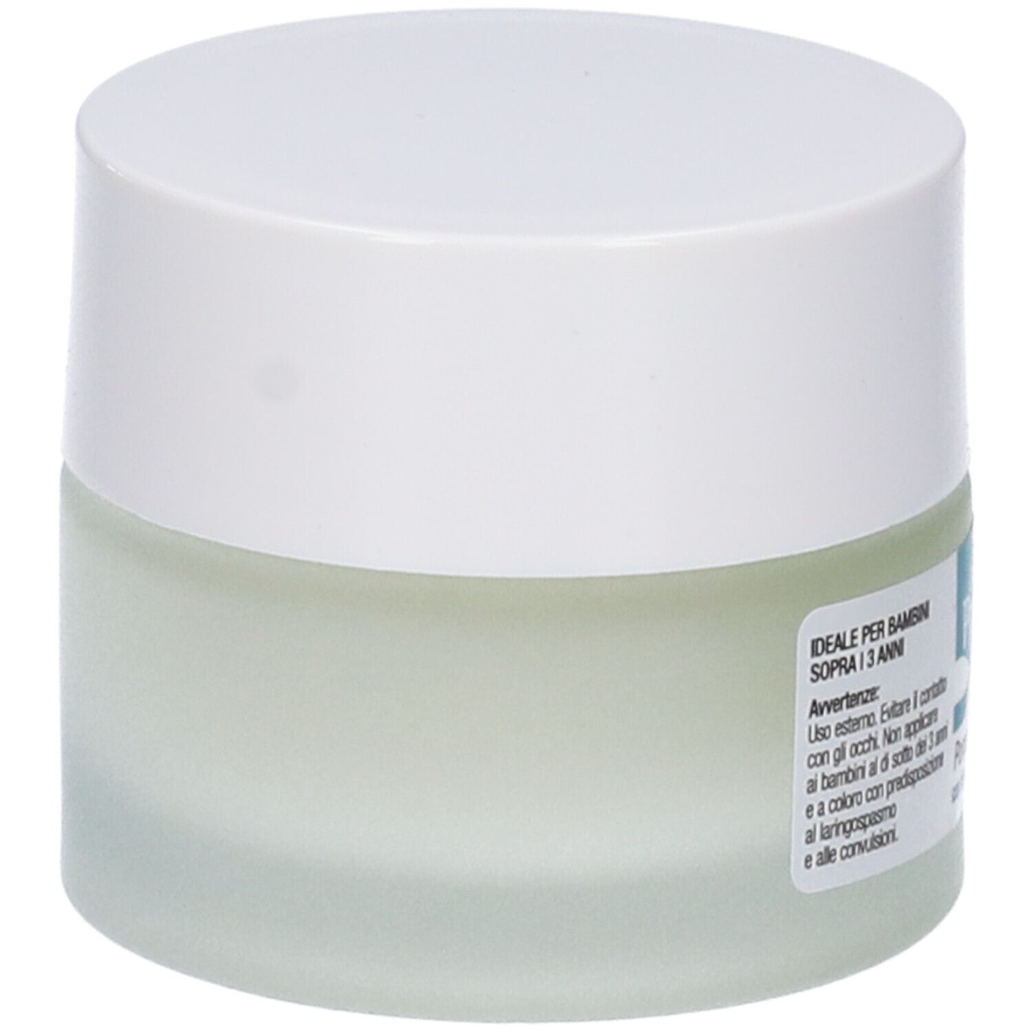 Pot de crème avec couvercle blanc. Étiquette avec texte. 50 ml. Informations du fabricant.