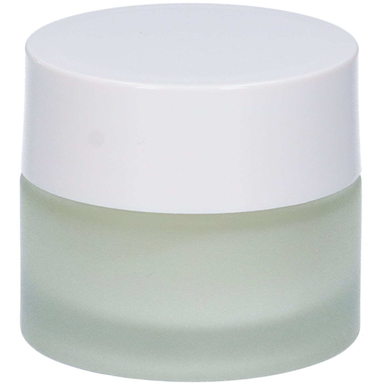 Petit pot de crème avec couvercle blanc. Récipient en verre avec substance crémeuse.
