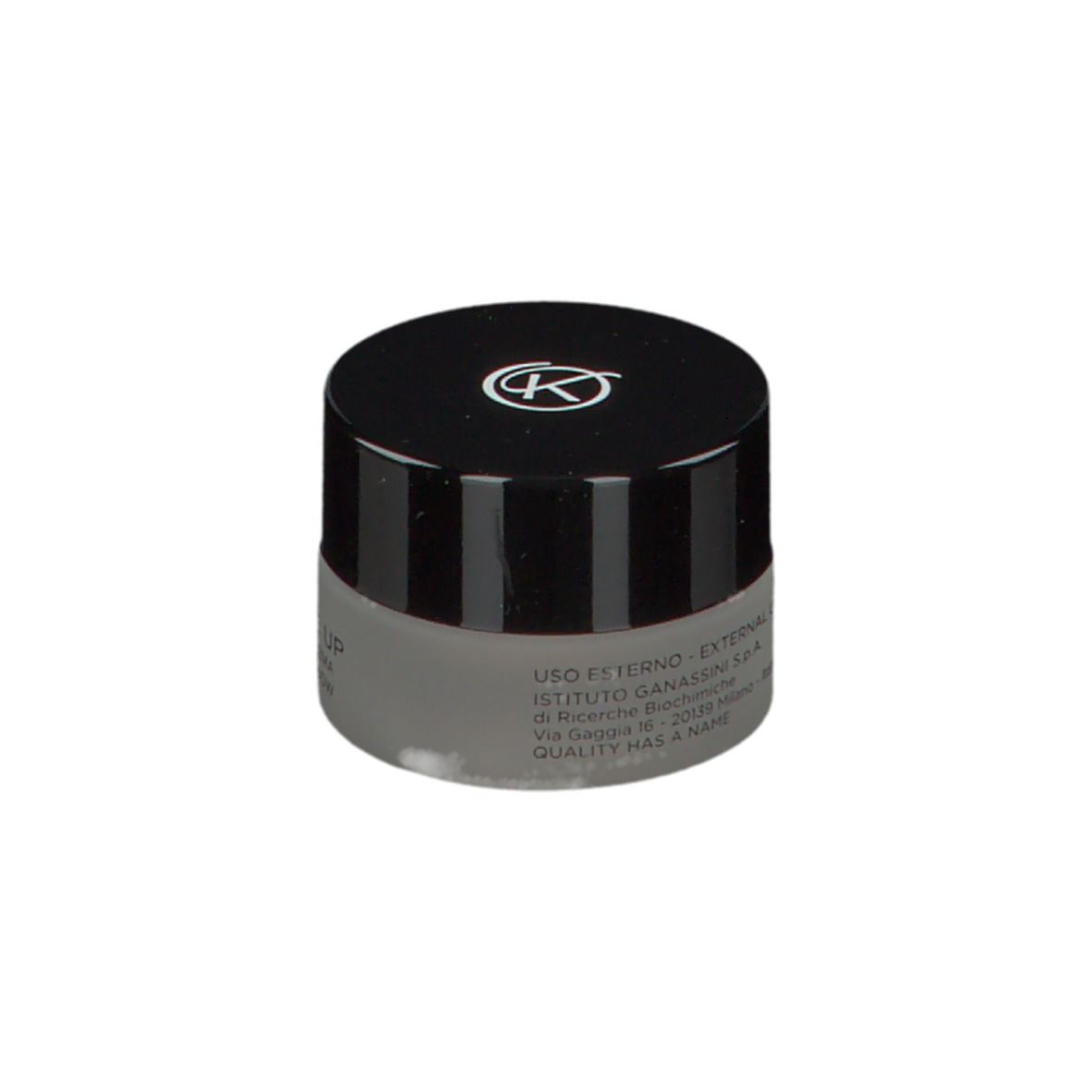 KORFF Creme-Lidschatten 03, geschlossener Tiegel, schwarzer Deckel mit Logo. Text: KORFF MILANO, CURE MAKE UP, CREMA.