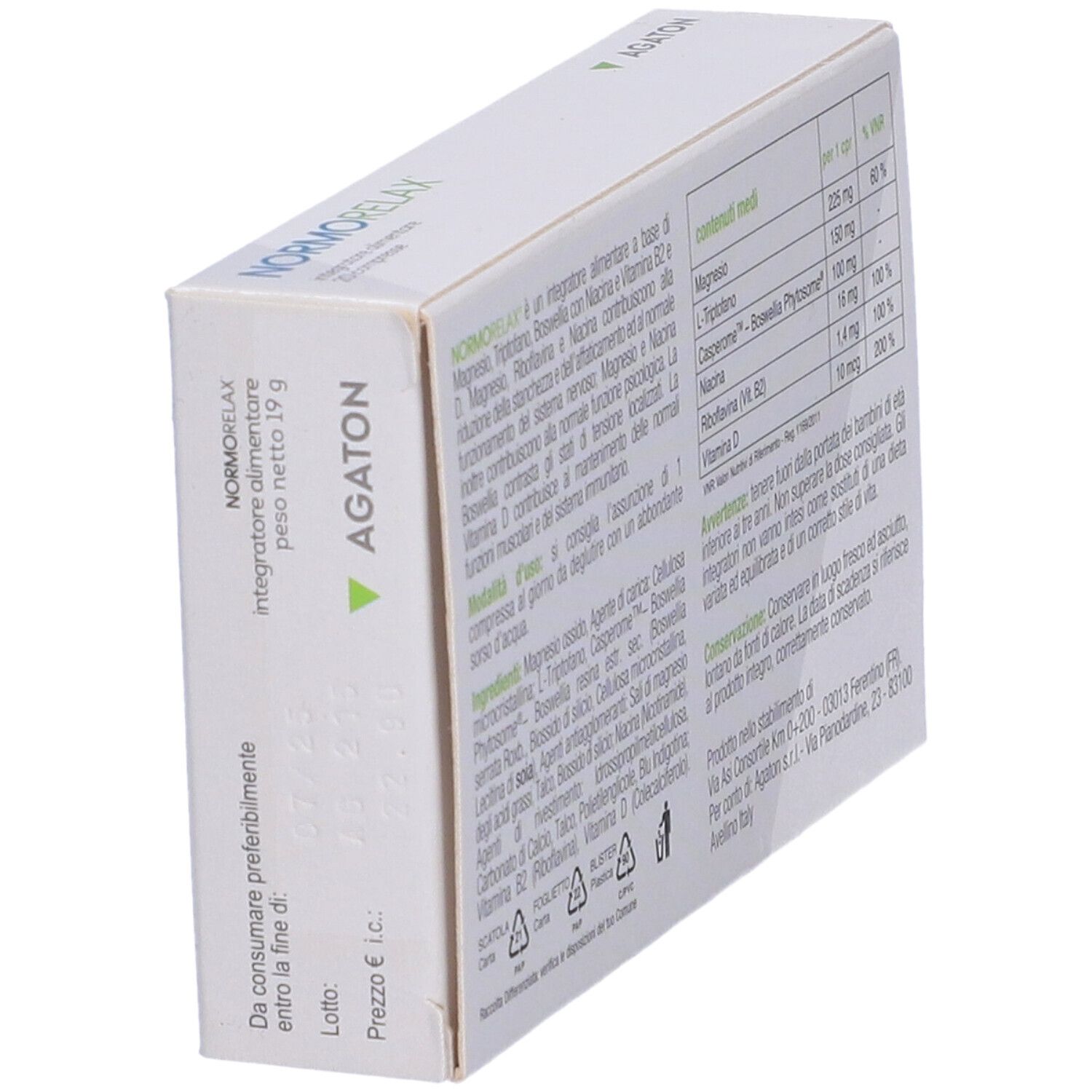 Schachtel mit "NORMORELAX"-Logo und Text. Enthält Informationen zu Inhaltsstoffen und Nährwerten.