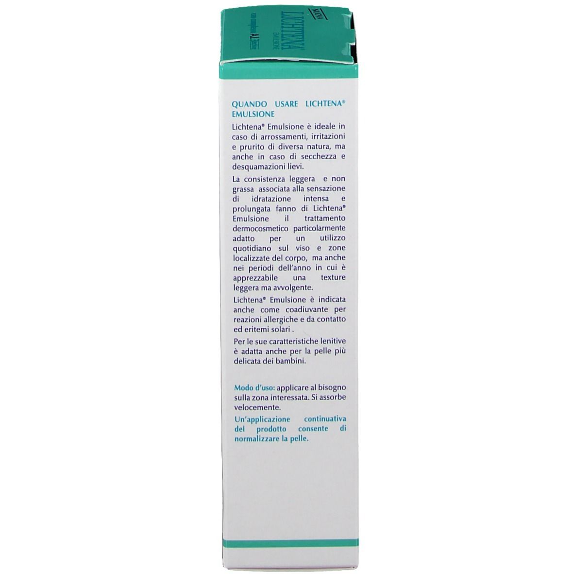 Verpackung, Text: 'QUANDO USARE LICHTENA Emulsion'.