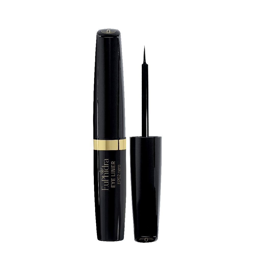 Eyeliner noir avec applicateur. Flacon noir avec bande dorée. Marque : EuPhidra.