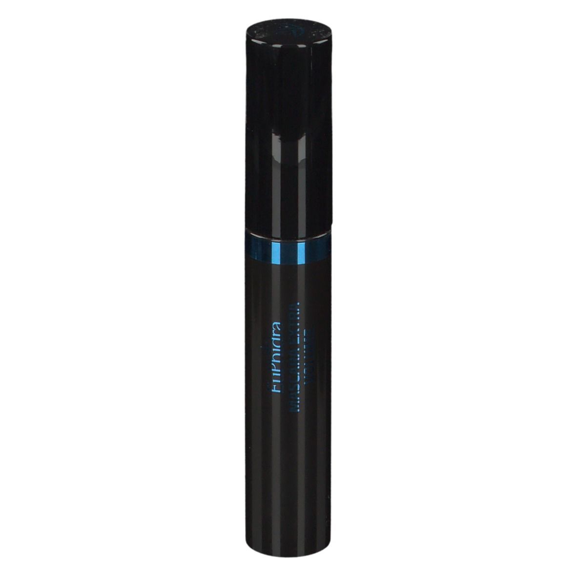 Mascara noire avec accent bleu. Rayures verticales. Marque EuPhidra visible.