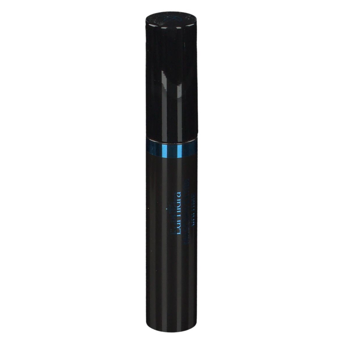 Mascara noir avec accent bleu. Rayures verticales. Marque EuPhidra visible.