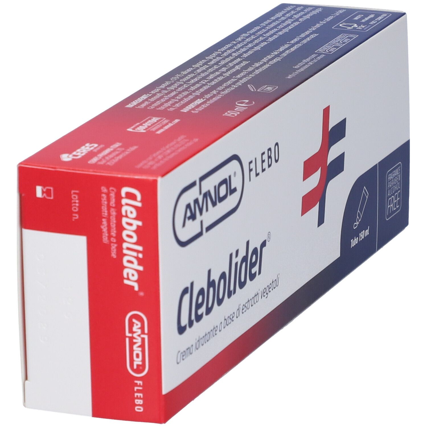 Emballage de Crème Clebolider, vue en perspective avec informations produit.