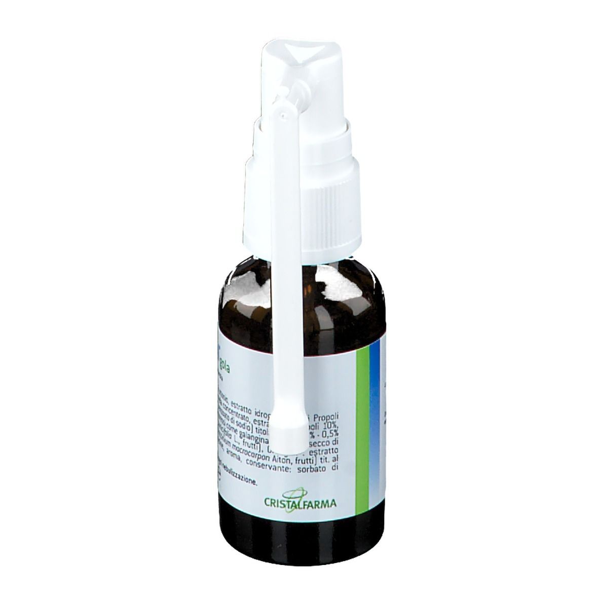 Braune Glasflasche mit weißem Sprühkopf. Beschriftung: 'Imoviral Gola'. Enthält Inhaltsstoffe. 'Flacone da 20 ml'.