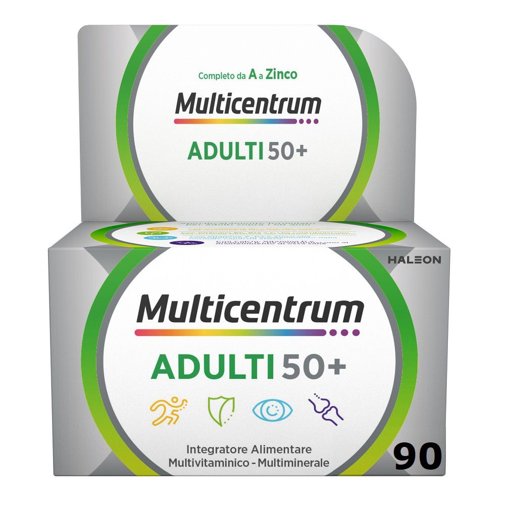 Multicentrum ADULTI 50+ Packung. Enthält 90 Tabletten. Mit Zink. Für Erwachsene ab 50 Jahren.