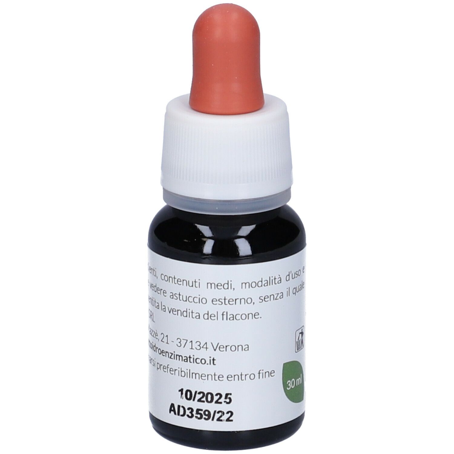 Braune Glasflasche mit Tropfer. Aufschrift: EIE Rhodiola, 30 ml. Weißes Etikett mit Text und Verfallsdatum.