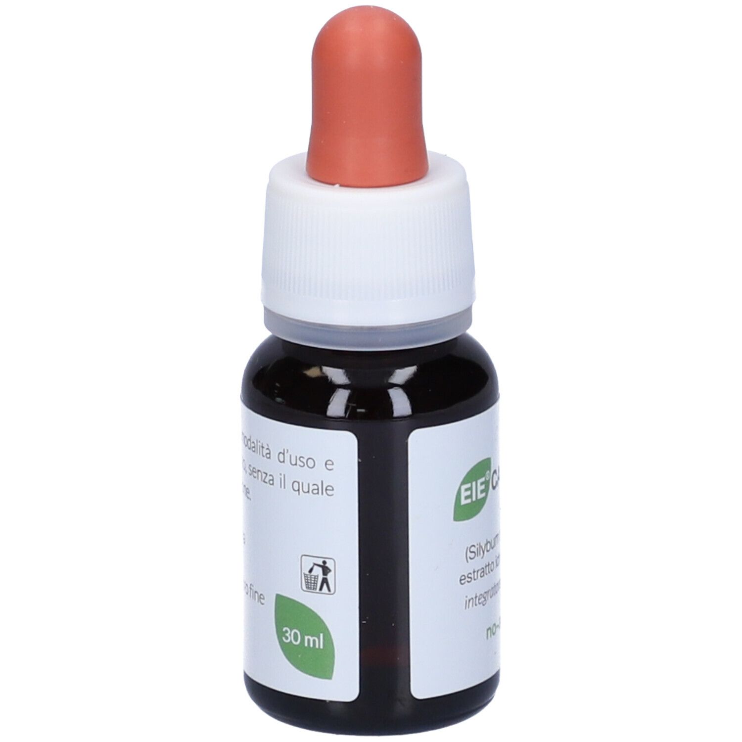 Braune Glasflasche mit Tropfer. Text: EIE Cardo M. (Silybum marianum) estratto idroenzimatico, 30 ml.