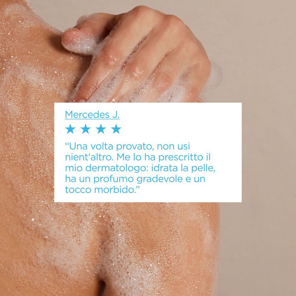 Boîte de texte avec citation : « ... idratata la pelle, ha un profumo gradevole e un tocco morbido. »