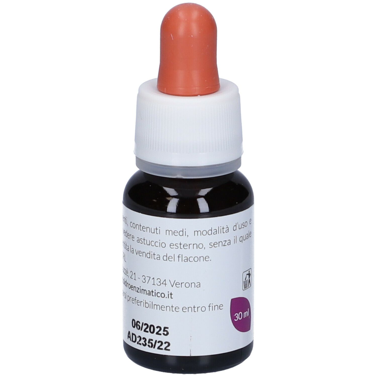 Braune Glasflasche mit weißem Etikett und Dosierer. Aufschrift: EIE WITHANIA, 30 ml, no-alcool. Orangefarbener Tropfer.