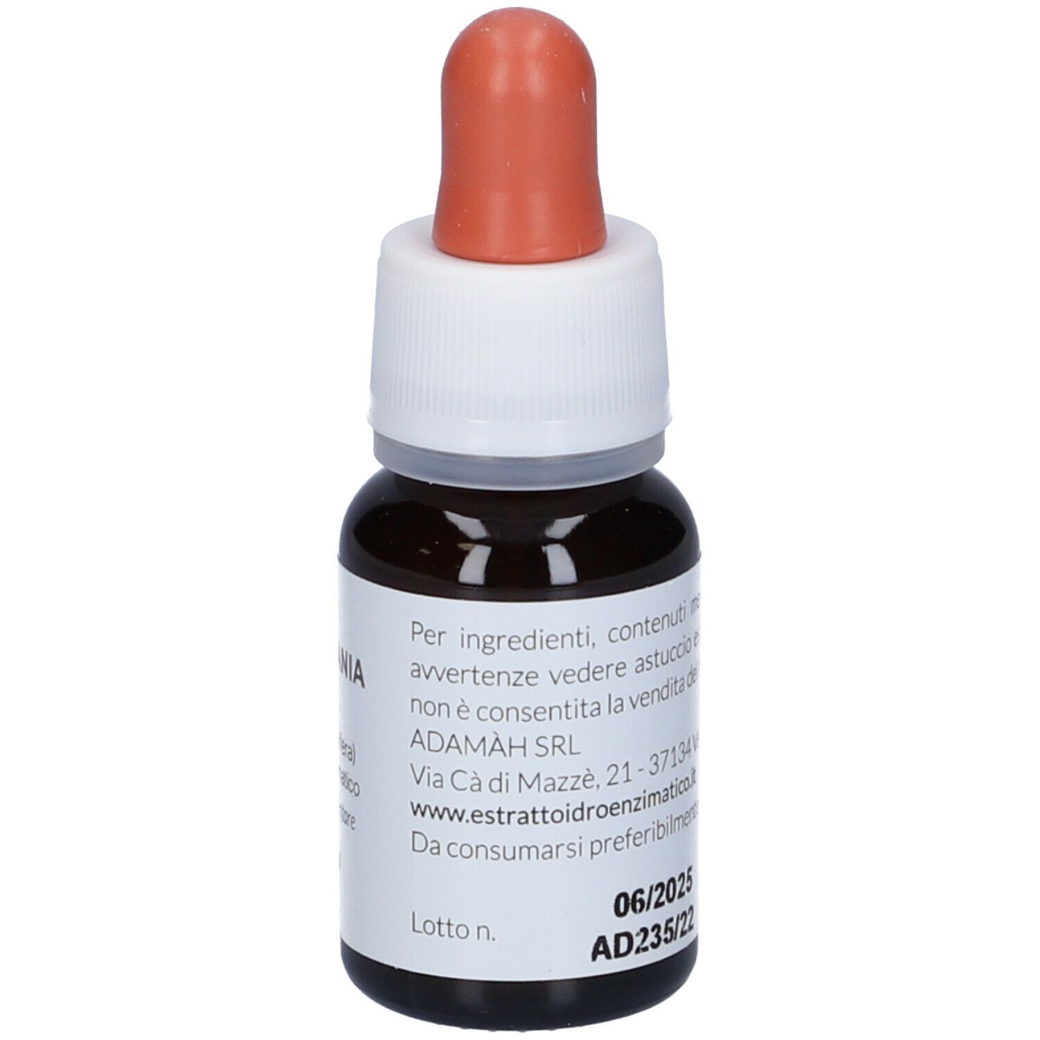 Braune Glasflasche mit weißem Etikett und Dosierer. Aufschrift: EIE WITHANIA, 30 ml, no-alcool. Orangefarbener Tropfer.