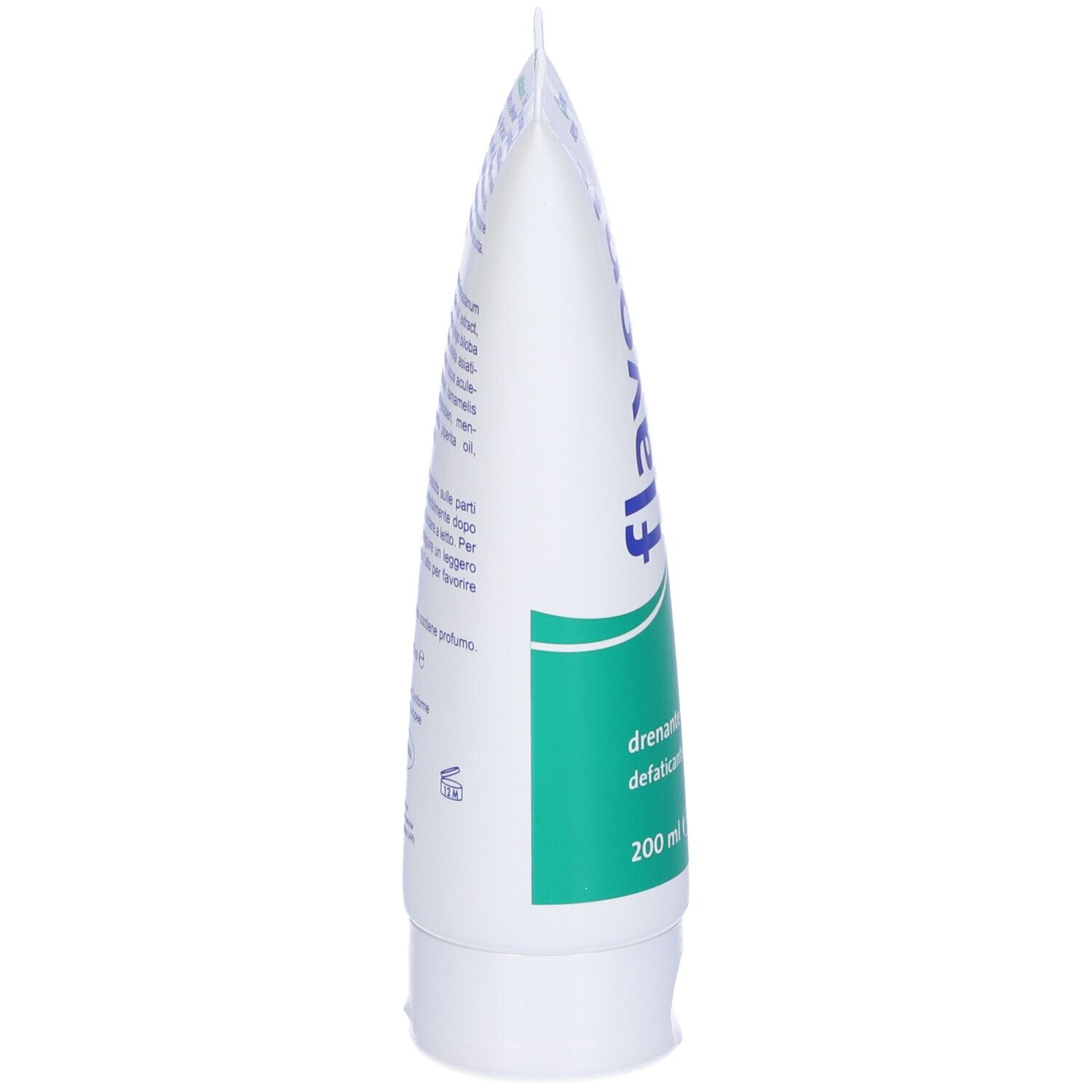Vue latérale du gel. Contient le texte: Flavonil, gel corpo, 200 ml.