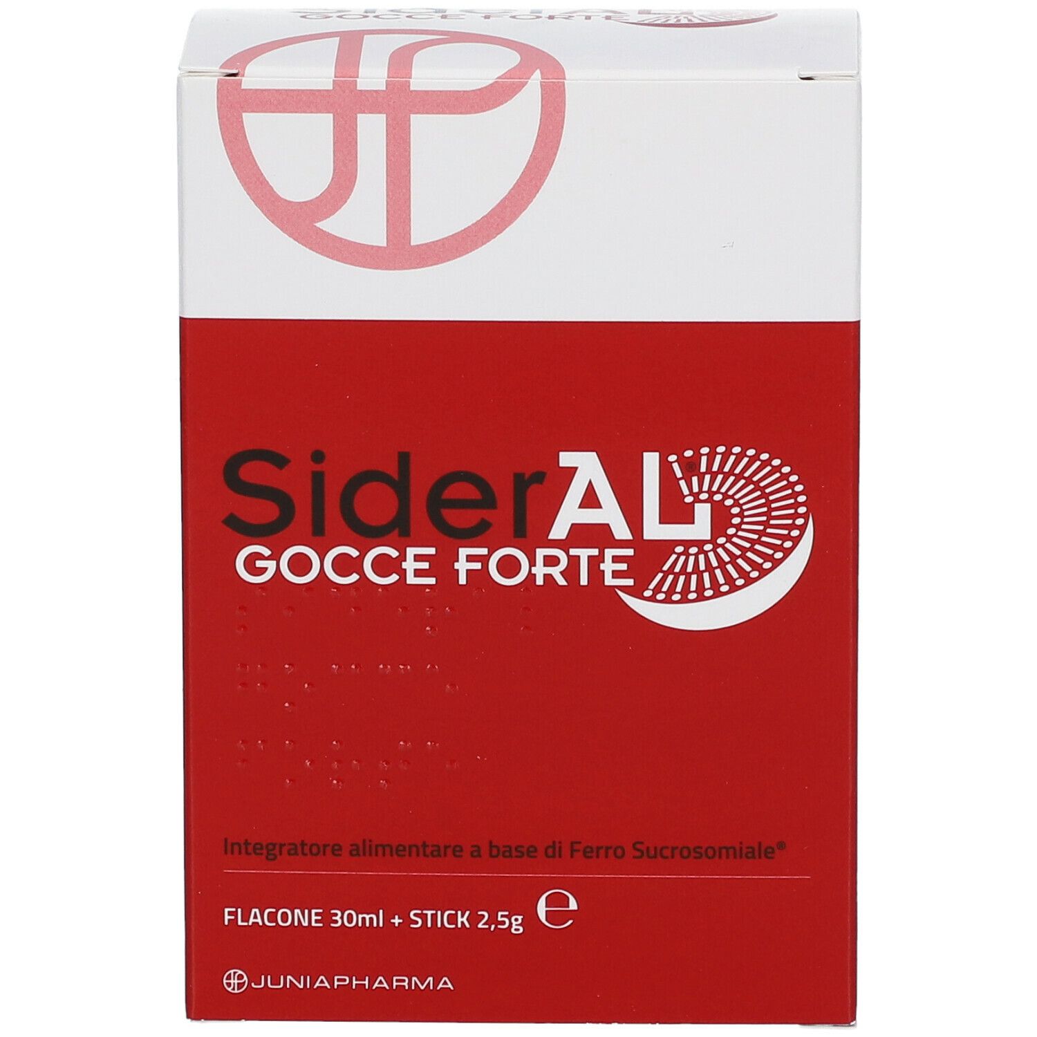 Dos de l'emballage de SiderAL Gocce Forte. Texte en italien, comprenant ingrédients et instructions.