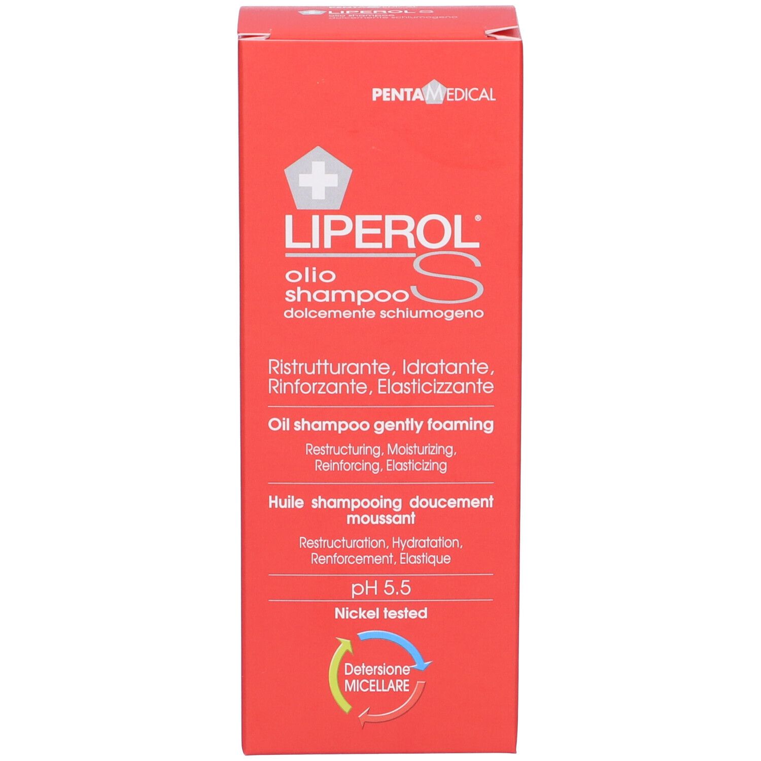 Rote Schachtel. Aufschrift: Liperol S Öl Shampoo. pH 5.5. Nickel getestet. Produktname sichtbar.