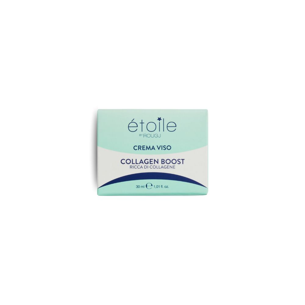 Emballage avec inscription : étoile by ROUGJ, CREMA VISO, COLLAGEN BOOST.