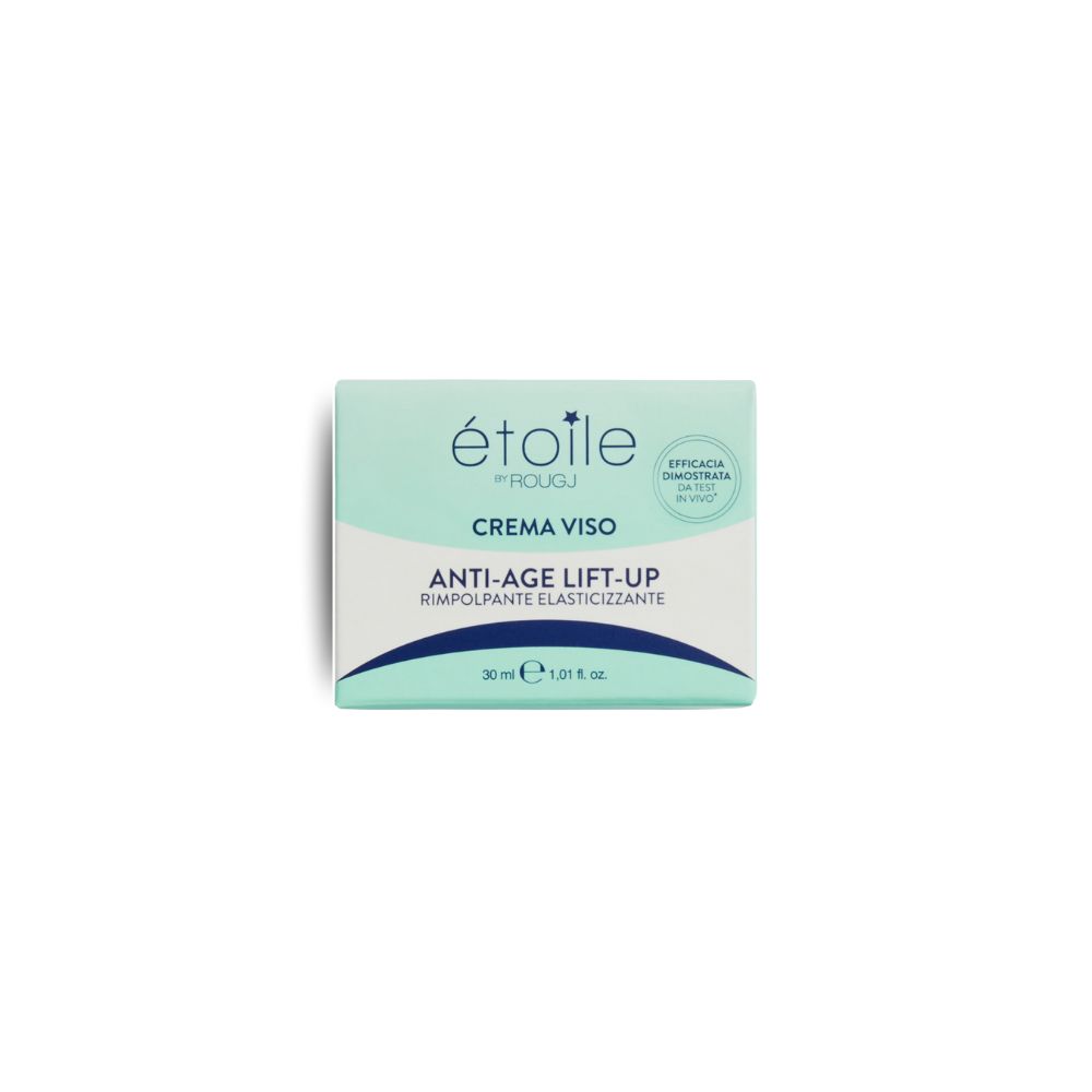 Boîte vert clair avec inscription : étoile by ROUGJ, CREMA VISO, ANTI-AGE LIFT-UP.