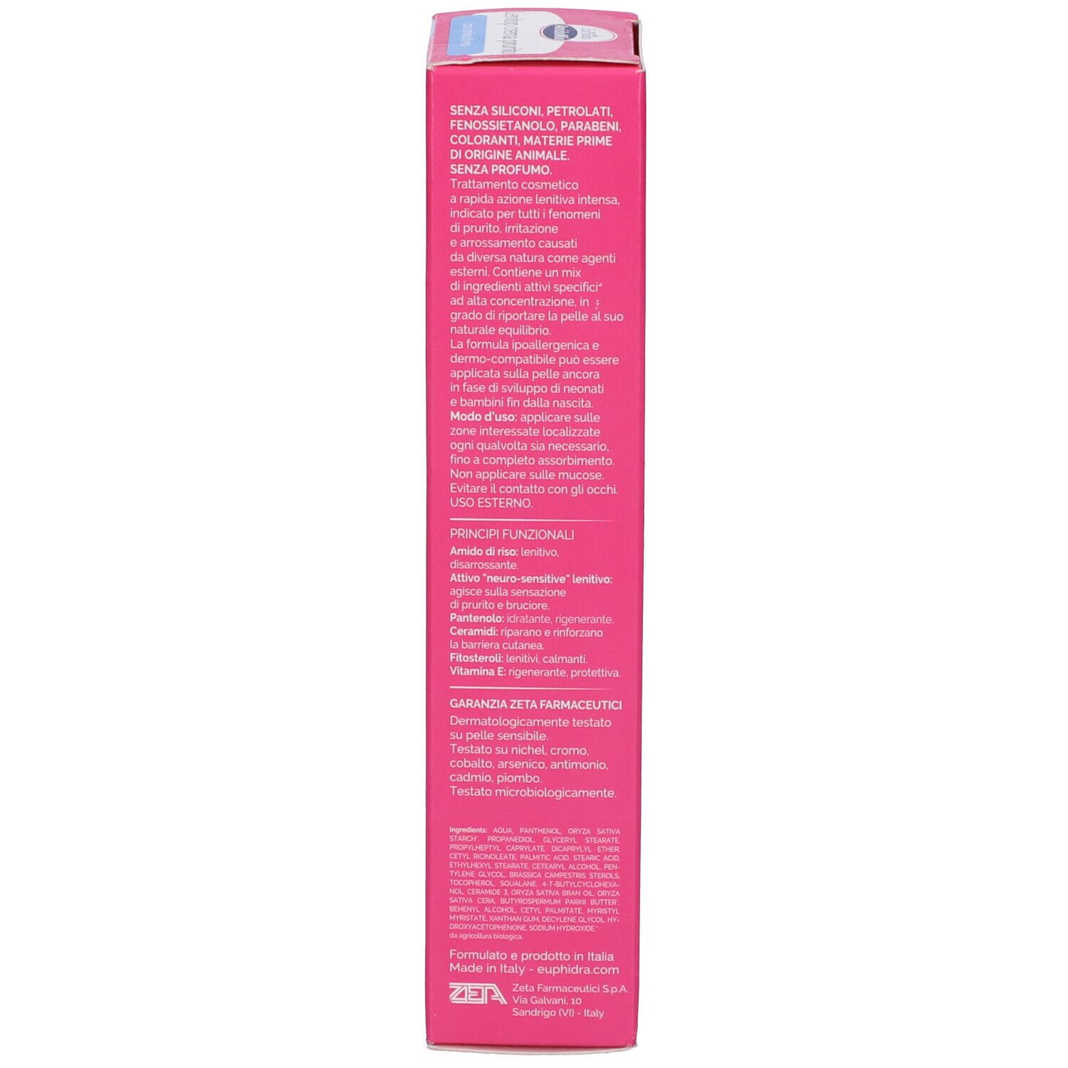 Rückseite der Produktverpackung. Text in mehreren Sprachen: Anwendungshinweise, Inhaltsstoffe, Herstellerinformationen.