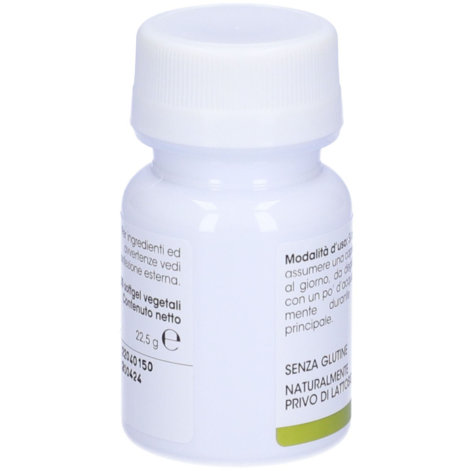Weiße Flasche mit Schraubverschluss. Aufschrift: Armores Natura Omega 3-6-9. Etikett mit Inhaltsangaben und Nettogewicht 22,5 g.