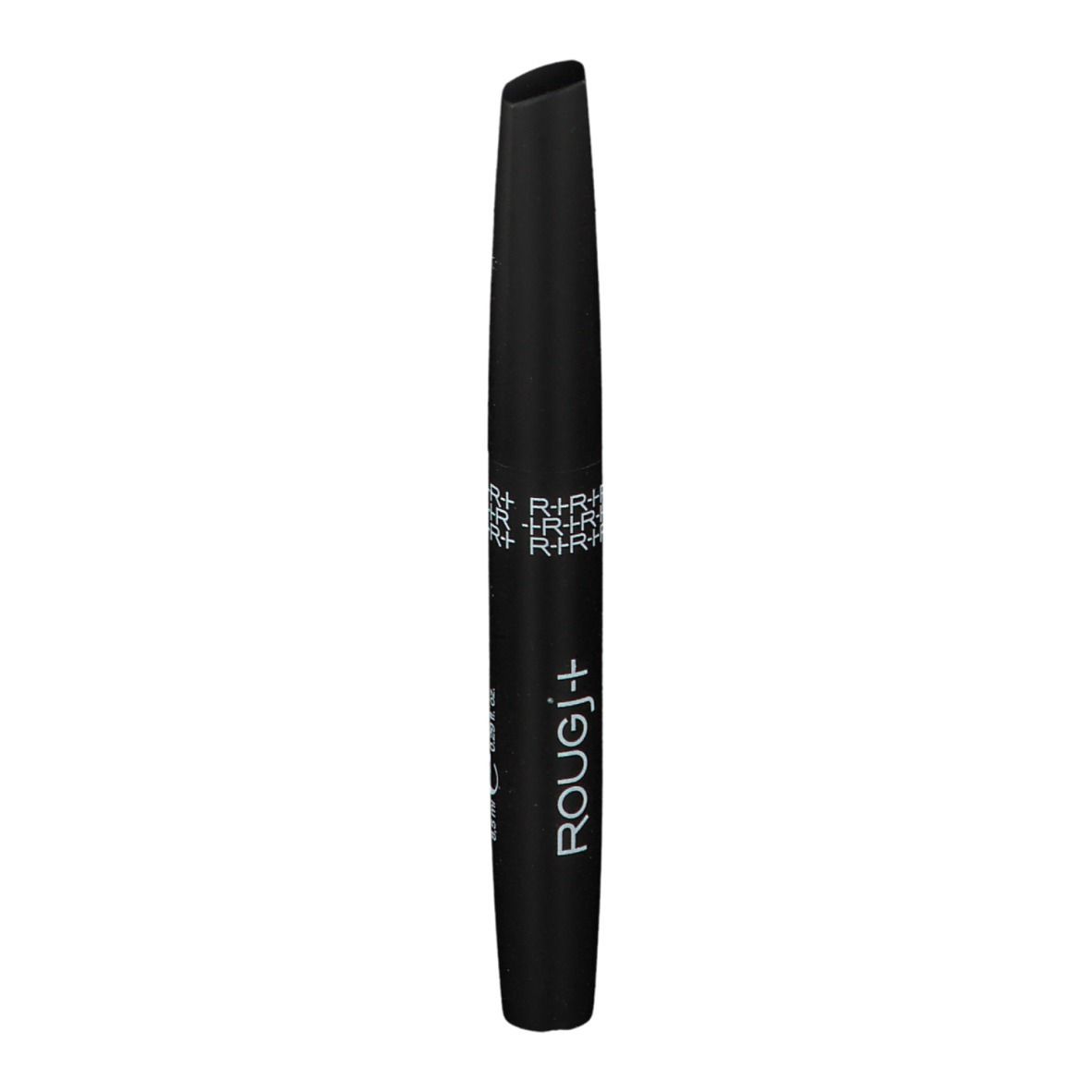 Brosse de mascara noire avec lettrage blanc ROUGJ+. Forme cylindrique, pointe biseautée.