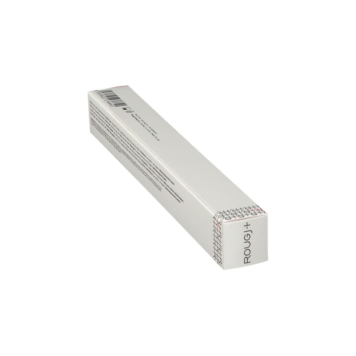 Schräg liegende, längliche weiße Verpackung. Text: Produktinformationen, Inhaltsstoffe. Siegel an der Seite.