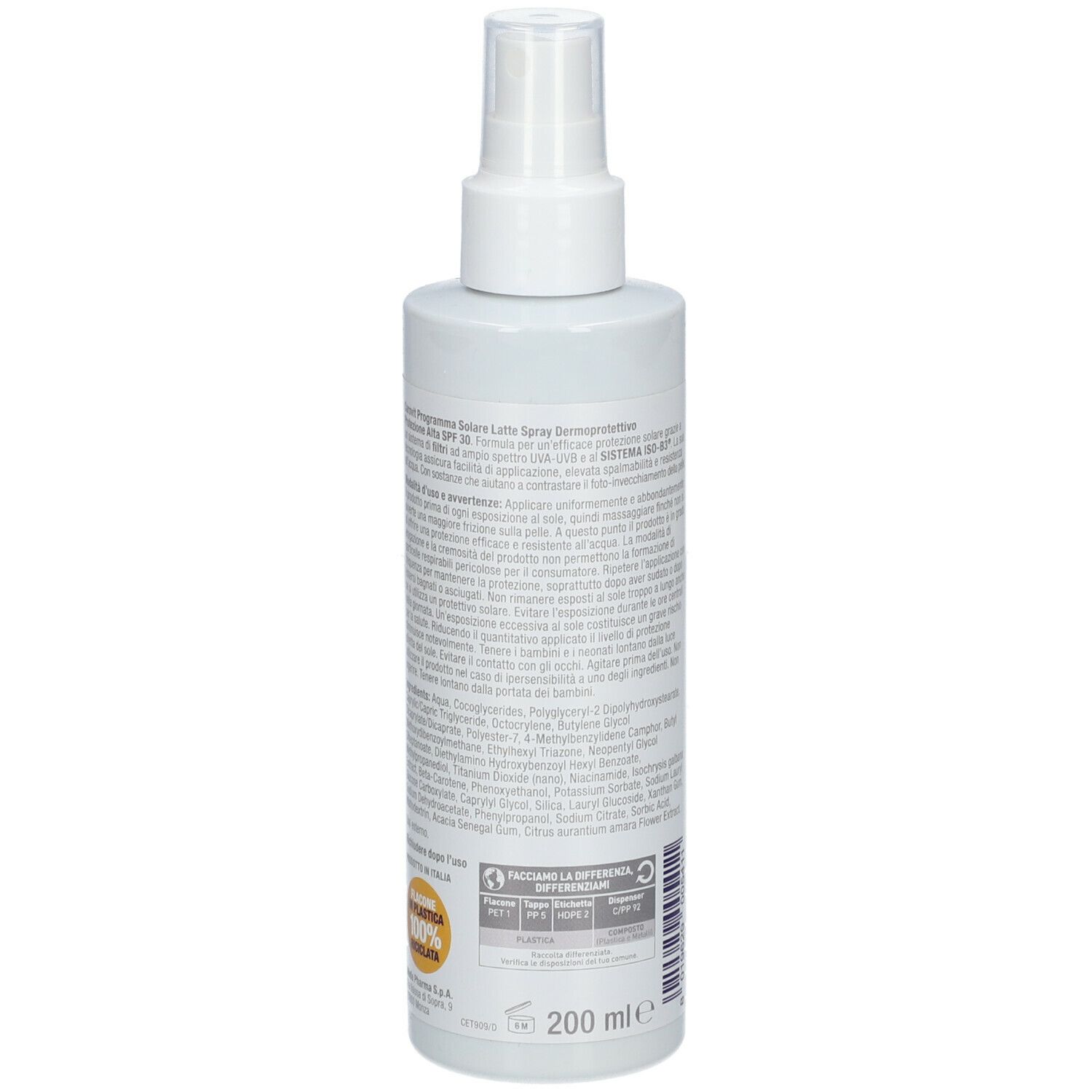 Rückseite der CAROVIT-Sprayflasche. Text und Informationen. 200 ml.