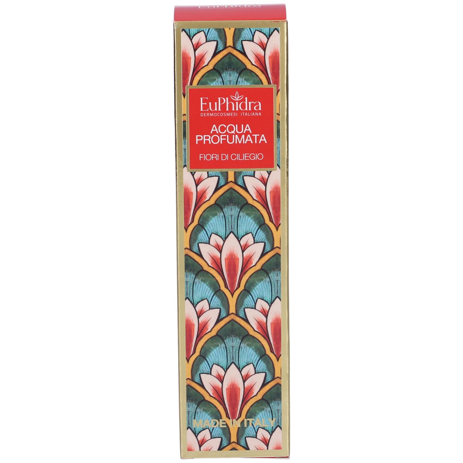 Boîte avec motif floral et texte: Acqua Profumata, Fiori di Ciliegio.