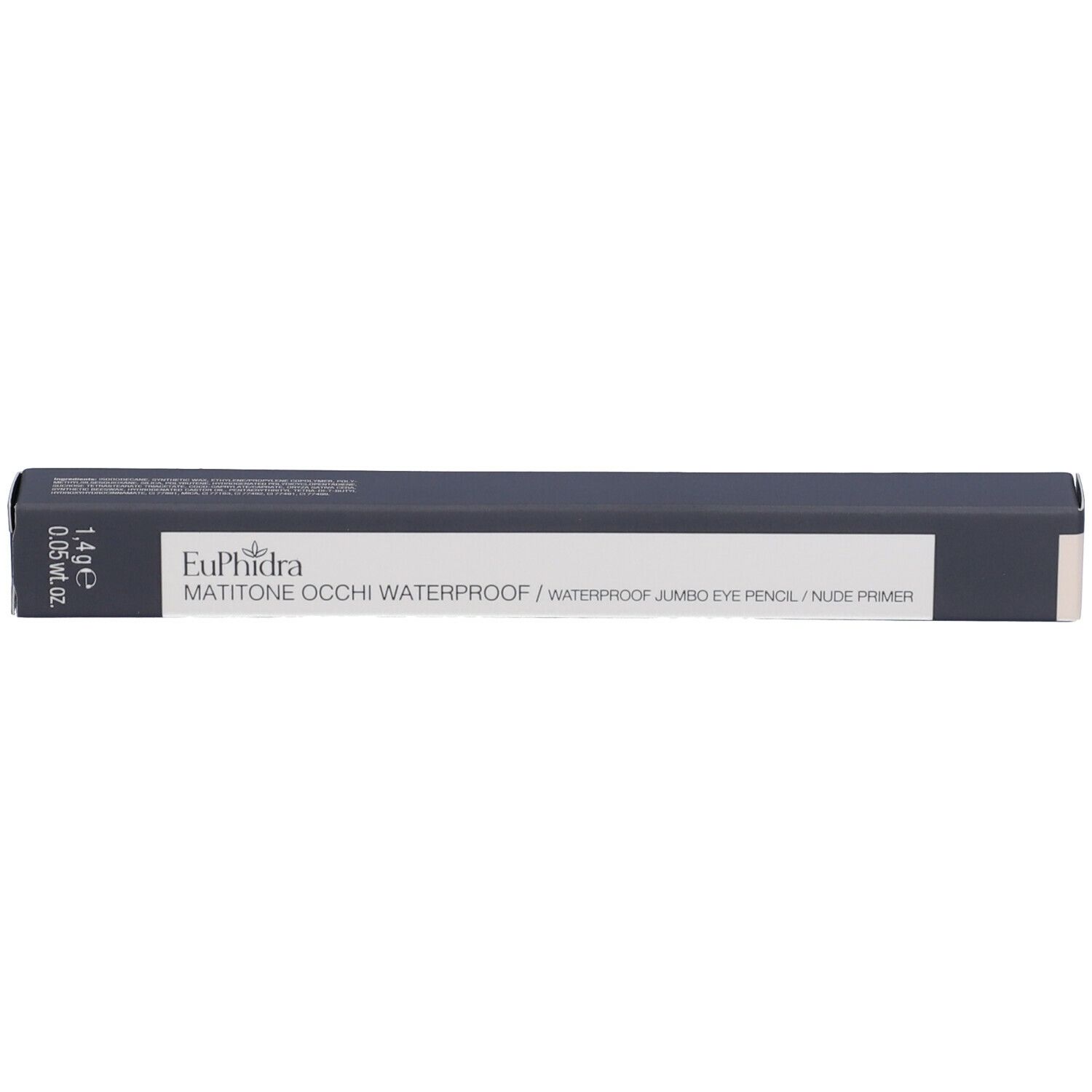 Dunkelblaue Verpackung. Aufschrift: Euphidra Matitone Occhi Waterproof WP26 Nude Primer. Produktinformationen.