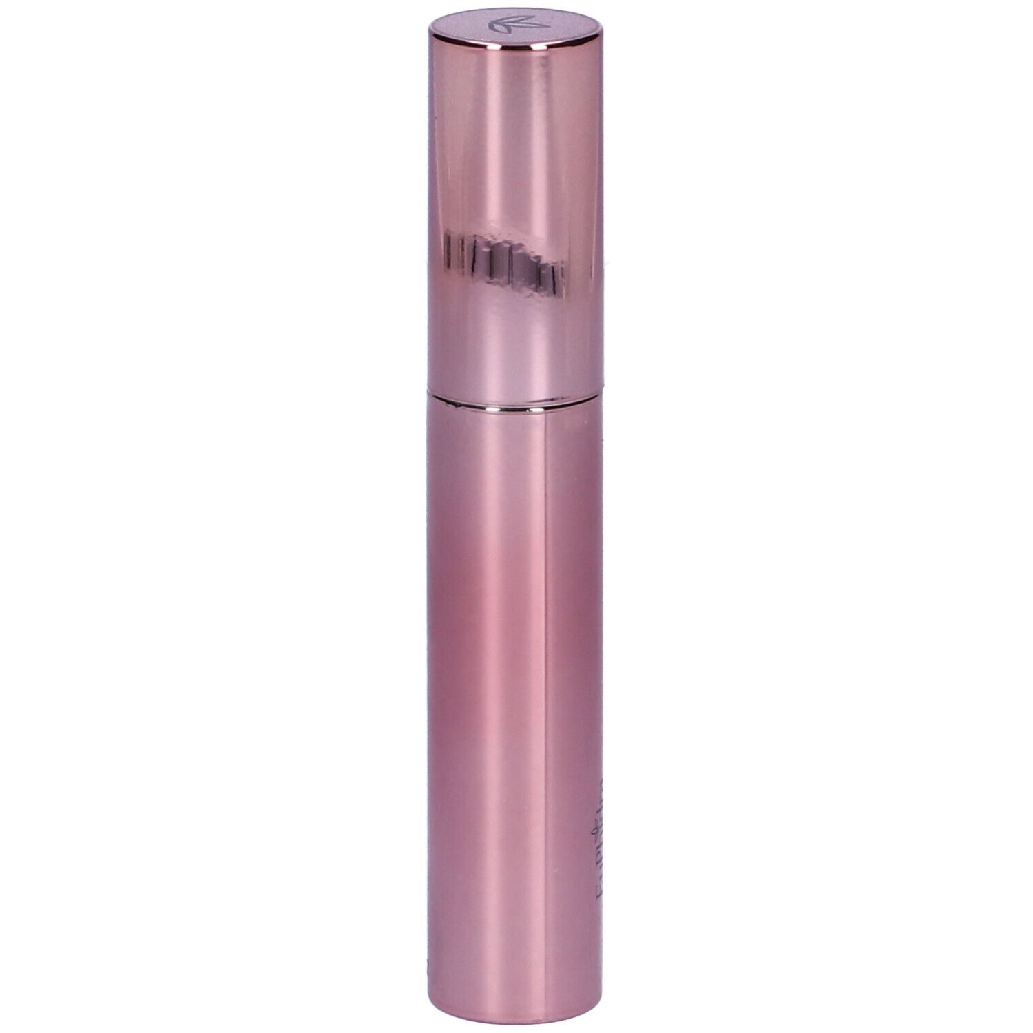Tube de mascara rose avec bouchon argenté. Aucune inscription visible.