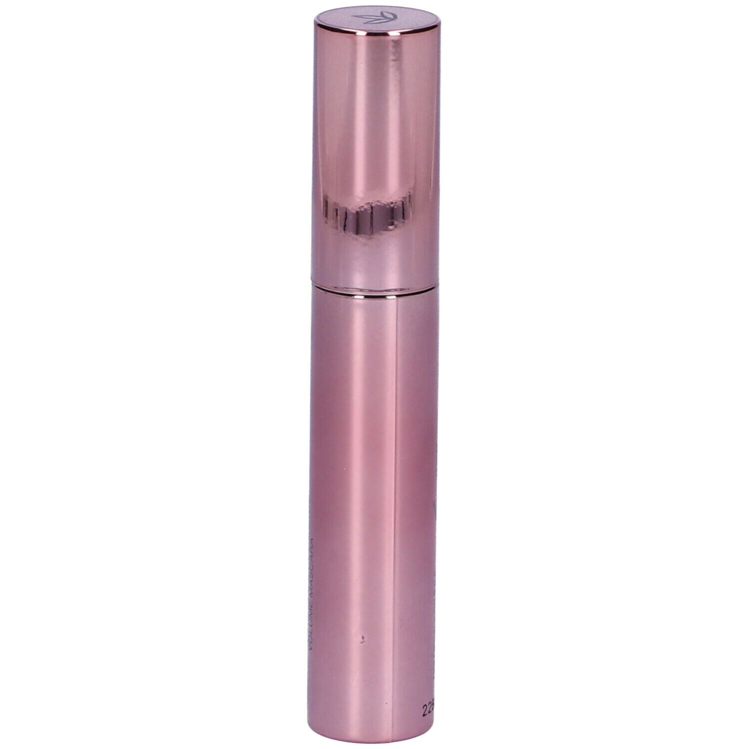 Tube de mascara rose avec bouchon argenté. Aucune inscription visible.