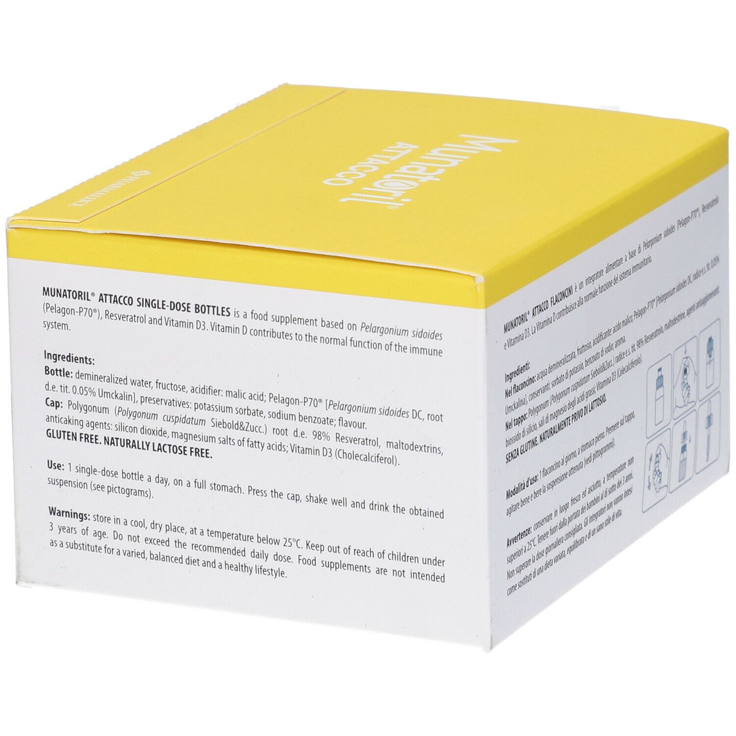 Gelbe Schachtel Munatoril Attacco. Produktinformationen, Inhaltsstoffe und Anwendungshinweise.