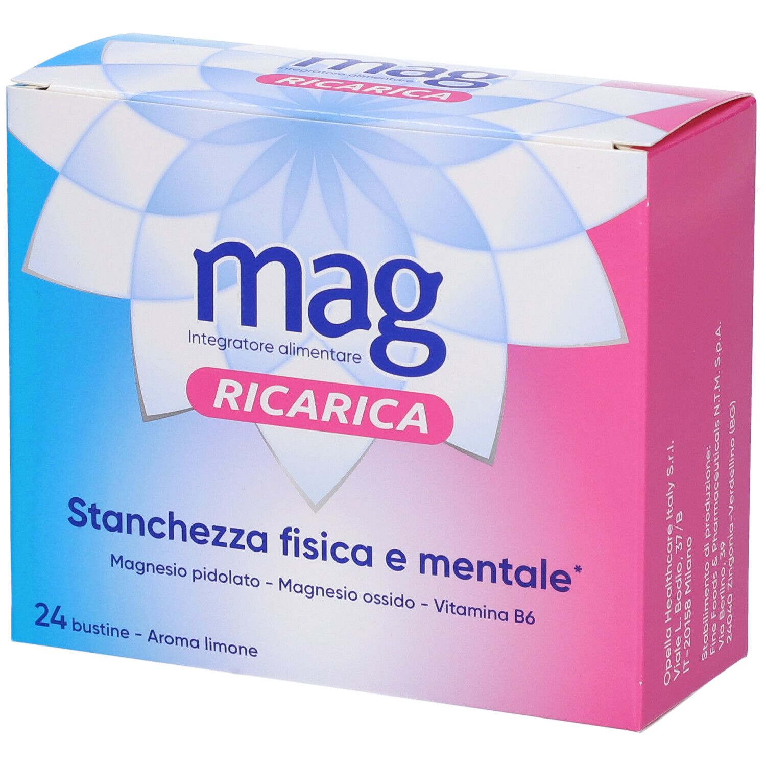 Mag Recharge avec pidolate de magnésium, oxyde de magnésium, vitamine B6 contre la fatigue mentale et physique