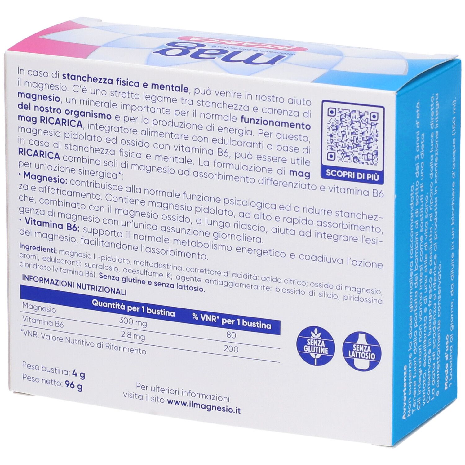 Mag Recharge avec pidolate de magnésium, oxyde de magnésium, vitamine B6 contre la fatigue mentale et physique
