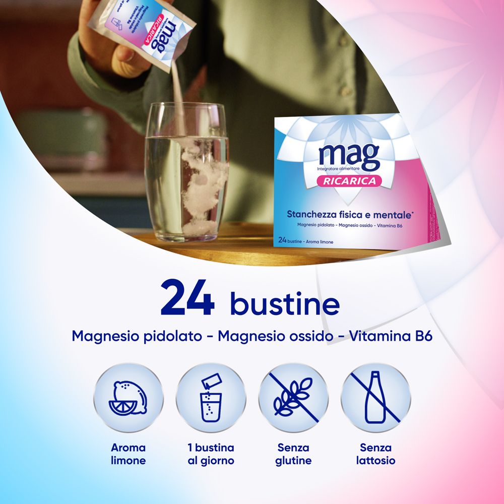 Mag Recharge avec pidolate de magnésium, oxyde de magnésium, vitamine B6 contre la fatigue mentale et physique
