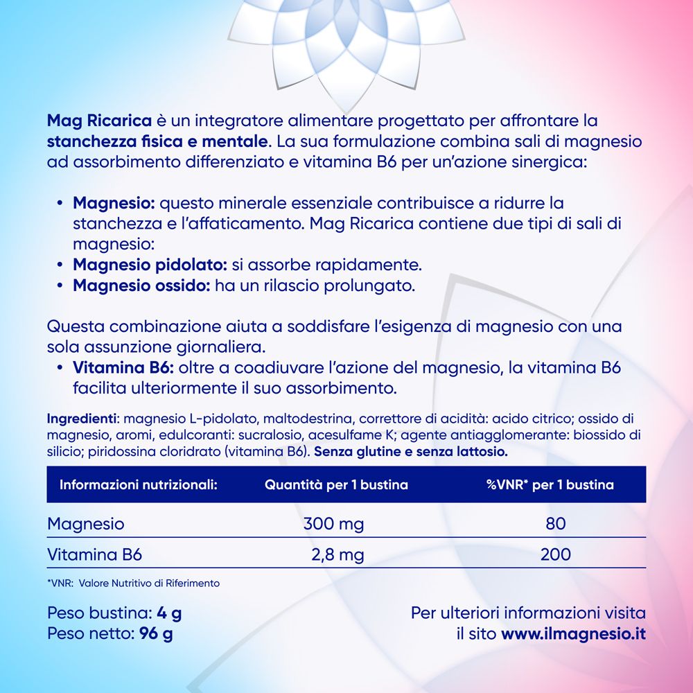 Mag Recharge avec pidolate de magnésium, oxyde de magnésium, vitamine B6 contre la fatigue mentale et physique