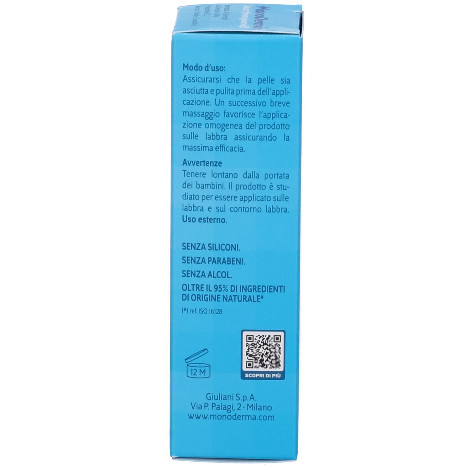 Blaue Produktverpackung. Text: Anwendungshinweise, Warnhinweise, ohne Silikone, ohne Parabene, ohne Alkohol.