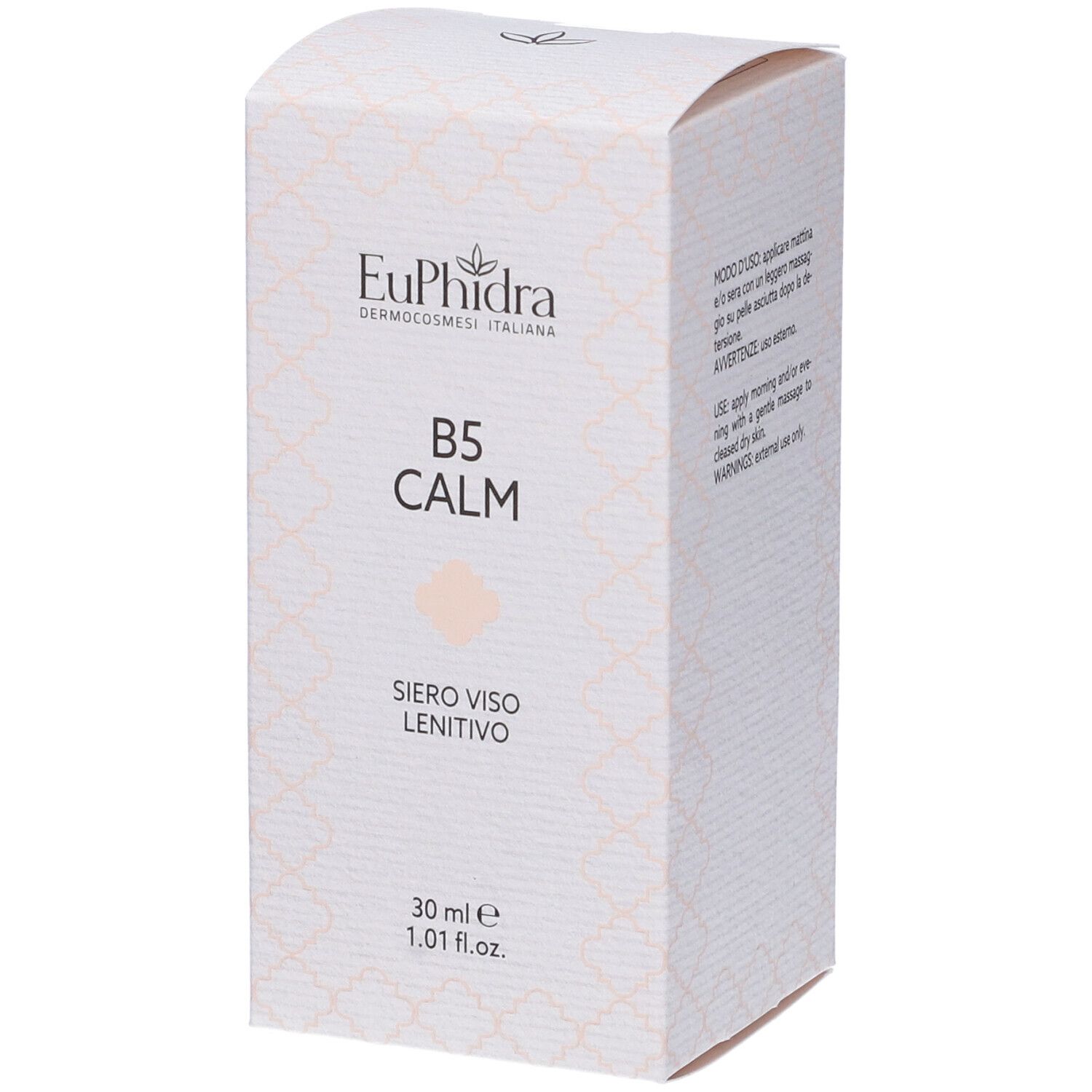 Boîte de Euphidra B5 Calm Siero Viso Lenitivo. Blanche, logo et nom du produit. 30 ml.