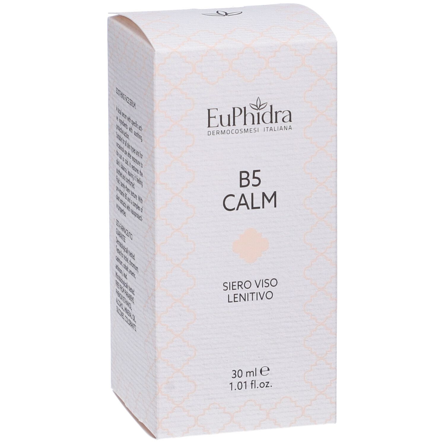 Boîte de Euphidra B5 Calm Siero Viso Lenitivo. Blanche, logo et nom du produit. 30 ml.