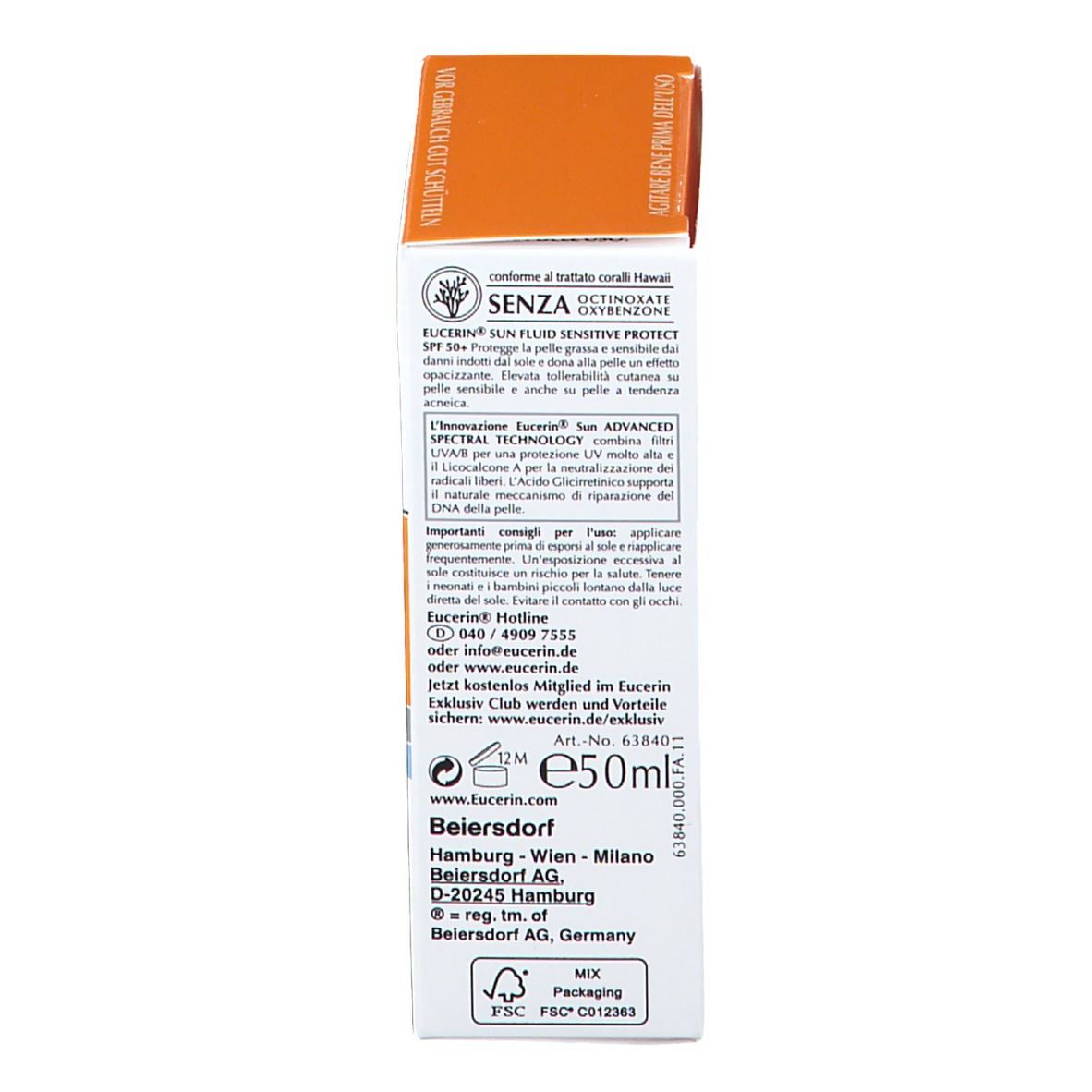 Côté de la boîte blanche. Texte multilingue. E50ml.