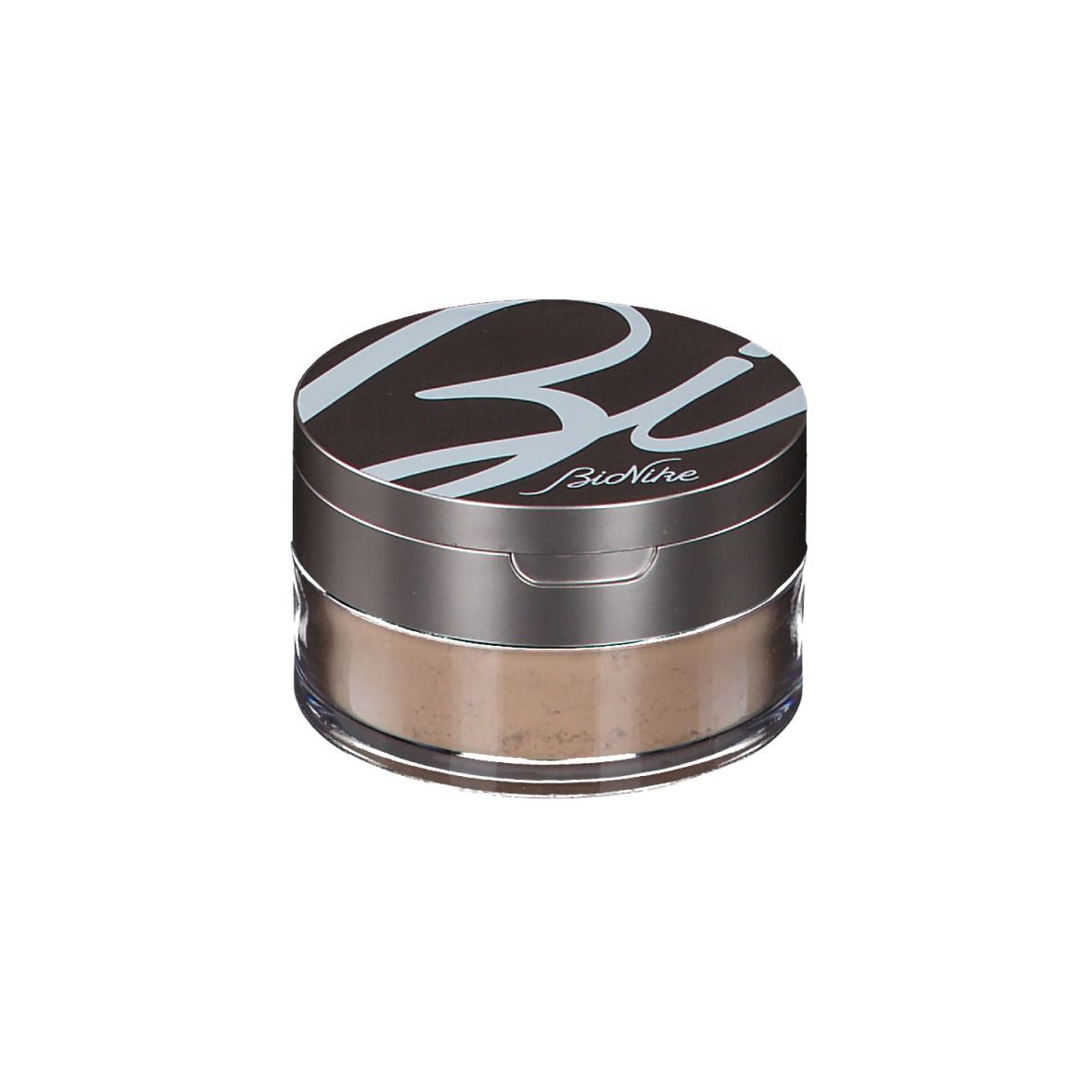 BioNike Voile Touch Puder in Dose. Deckel mit Logo. Dose mit Puder. Braune Farbe.